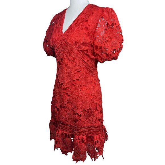 NEW BEULAH STYLE Size M Womens Red Lace Mini Dress Boho Peasant Beach Summer - Picture 7 of 16
